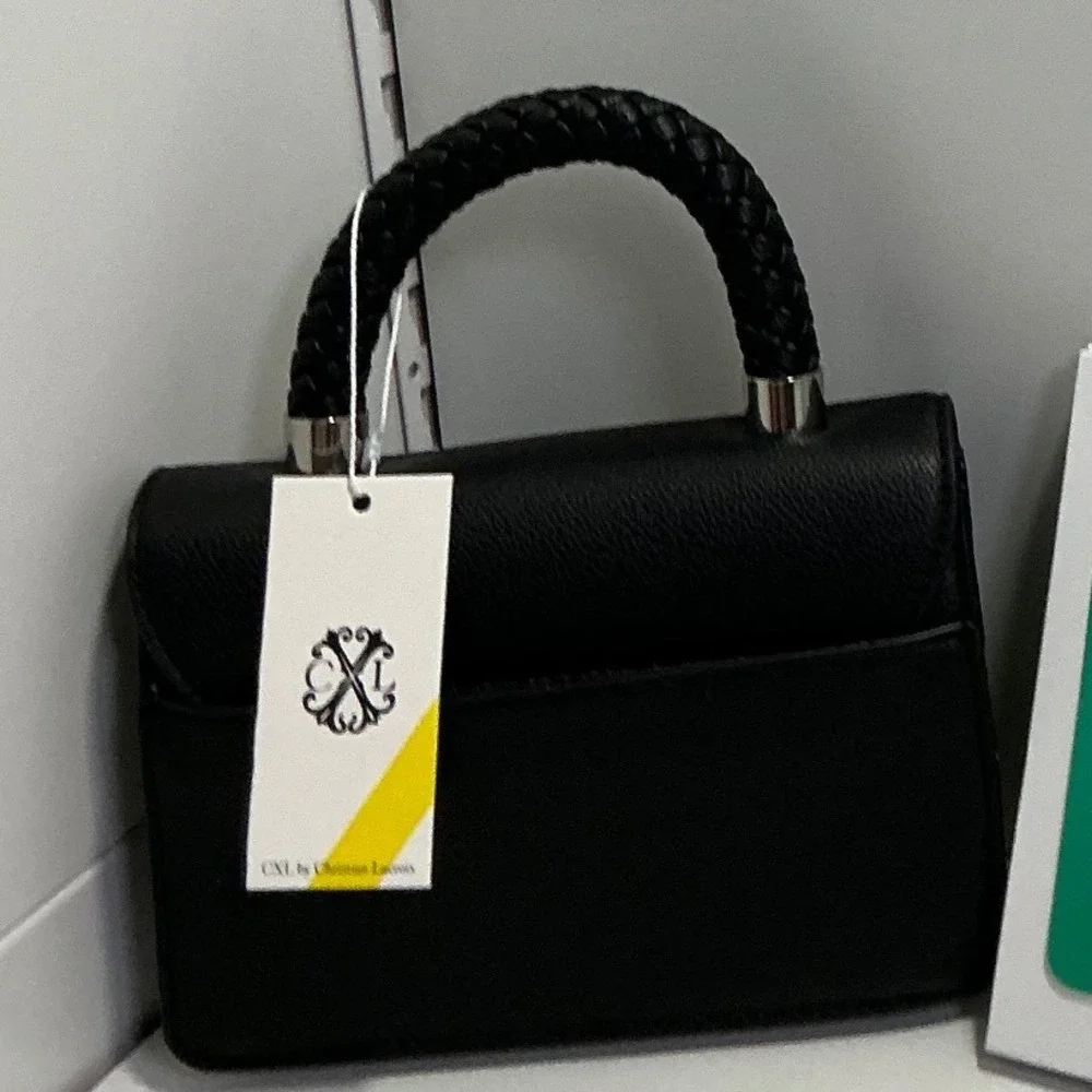 CXL by Christian Lacroix Black Pebbled Faux Leather Braided Handle Handbag